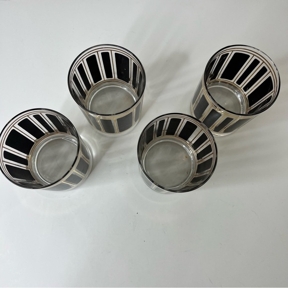 Culver Signed ServeMates Black and Gold Stripe Old Fashion Glasses Set of 4 - Picture 2 of 6